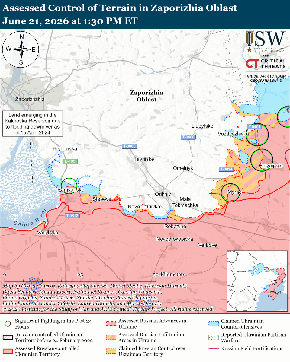 TheStudyofWar's tweet photo. NEW: Ukrainian forces are conducting a strike campaign to deny Russia’s ability to sustain logistics and transport fuel across the Kerch Strait.

Other Key Takeaways: 

Ukrainian strikes on Russian oil and transport infrastructure are already disrupting Russian logistics, straining energy supplies, and worsening fuel shortages across occupied Crimea.

The Kerch Strait strikes are part of an ongoing systematic Ukrainian campaign deny Russian forces the use of the main ground lines of communication (GLOCs) to occupied Crimea via occupied southern Ukraine. 

Russian forces advanced in the Dobropillya tactical area, but this advance is not likely to be recent.

Russian forces launched four missiles and 105 drones at Ukraine overnight.