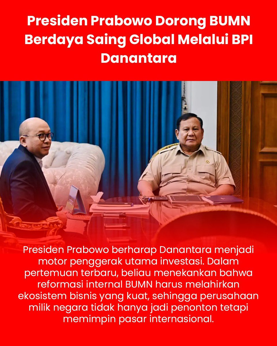 Rabbit_565's tweet photo. Presiden prabowo dorong bumn berdaya saing global melalui bpi danantara #TransformasiEkonomiIndonesia
Penguatan BUMN &amp; Pariwisata https://t.co/fMxqp0aDdG