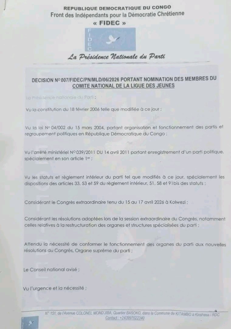 EmmanuelNs43655's tweet photo. FIDEC : décision portant nomination des membres du Comité national de la Ligue des jeunes. https://t.co/ax3dJ4dOPj