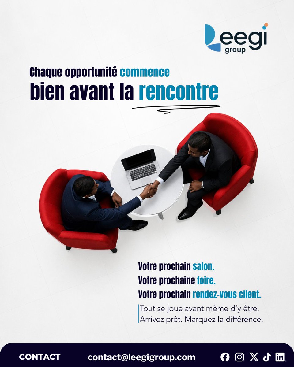 Leegigroup's tweet photo. Chaque opportunité se prépare avant le premier contact.

Une image professionnelle, un message clair et des supports de qualité font souvent la différence avant même la première poignée de main.

Préparez-vous à convaincre.

#Networking #Branding #Communication #LEEGIGroup https://t.co/I55nN24k5i