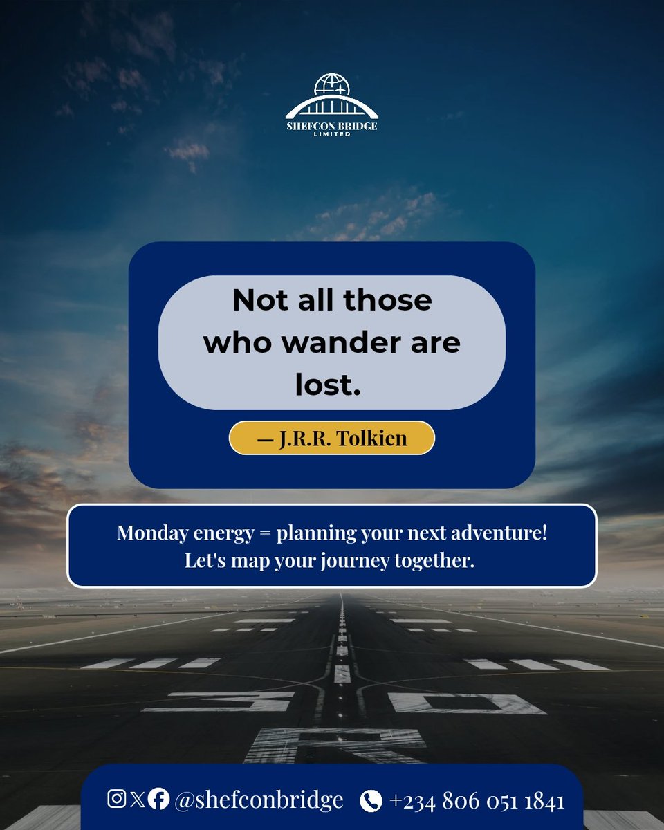 Shefconbridge's tweet photo. ✈️ Monday Motivation! 🌍
Let this week be the week you start mapping out your next adventure. 🗺️✨
📌Shefcon Bridge is here to guide you every step of the way.
📞 08080424246
📱 @shefconbridge
#MondayMotivation
#StudyAbroad
#VisaAssistance
#ShefconBridge https://t.co/w08w3GI4gM