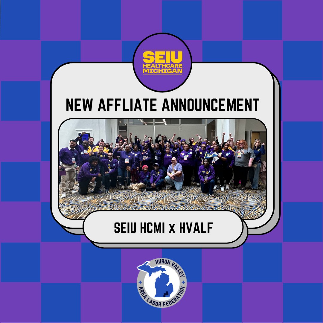 HVALF_AFLCIO's tweet photo. 🎉HVALF welcomes a new union affiliate: SEIU Healthcare Michigan @seiuhcmi 🎉

SEIU HCMI members do the hard, behind-the-scenes work that keep hospitals and other healthcare services running in Michigan.

⬇️Read what SEIU HCMI members are up to! https://t.co/61Xs7i0krv