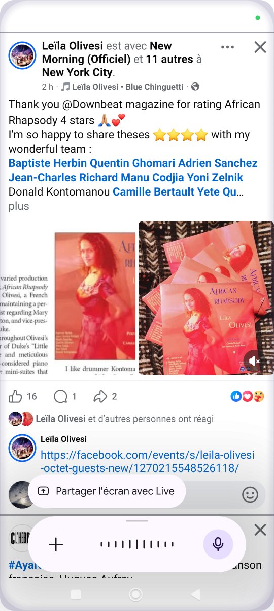 AcelContact's tweet photo. Très bonne nouvelle pour African Rhapsody de Leïla Olivesi.
4 étoiles dans le magazine de référence Downbeat! https://t.co/NwDCeZWdsv