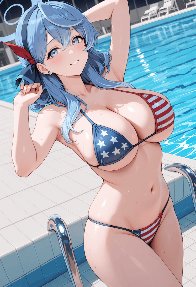 Bcm0ou's tweet photo. アコのアメリカビキニ
アコ　ブルーアーカイブ　ブルアカ　AIイラスト
＃ブルアカ　＃AIイラスト https://t.co/tyiOImjvGn