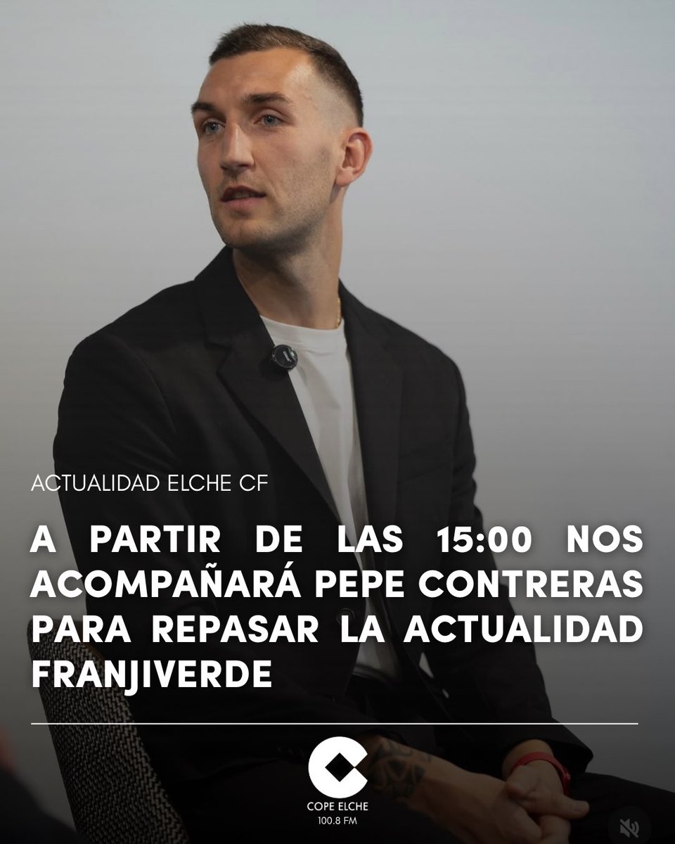 DeportesCOPEelx's tweet photo. ✅ A partir de las 15:00 nos acompañará Pepe Contreras para repasar la actualidad del Elche CF.

💬 ¿Qué le preguntarías? Déjanoslo en comentarios. https://t.co/MFjTAQBQWJ