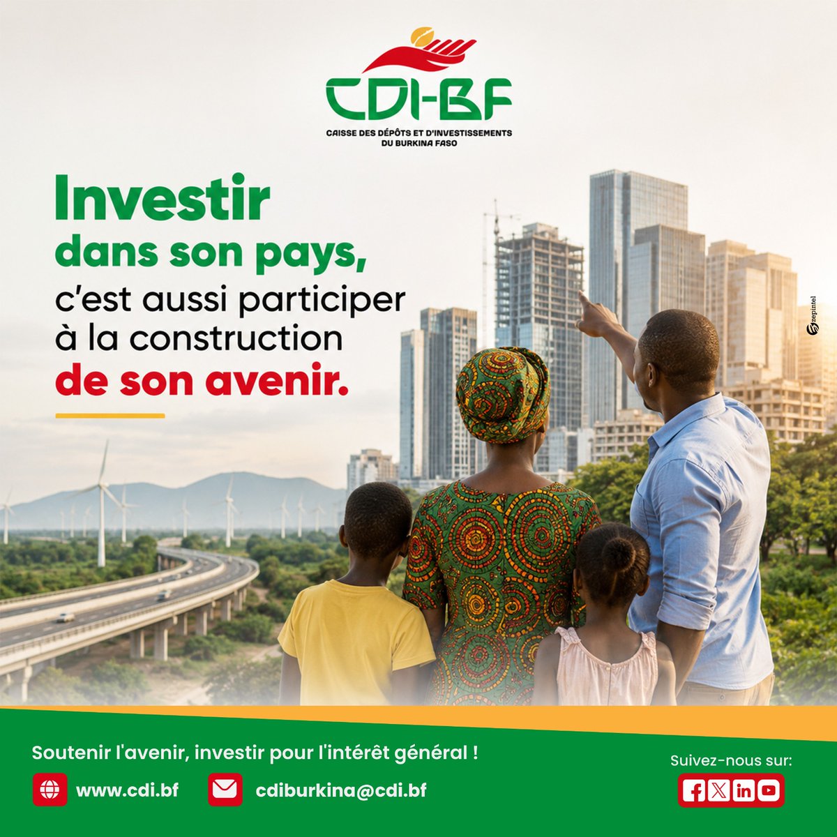 cdi_bf's tweet photo. Investir dans son pays, c'est contribuer à bâtir son avenir. 🇧🇫

Mobilisée efficacement, l'épargne nationale finance des projets structurants, stimule la croissance économique, crée des emplois et renforce les capacités nationales.

#Investissement #Épargne #Développement #CDIBF https://t.co/9qvEGH9lvb