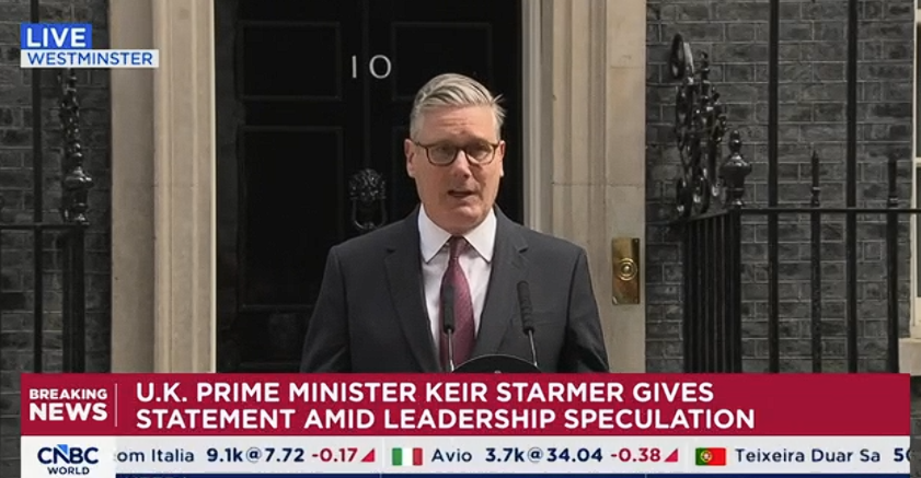 classcnbc's tweet photo. ++Regno Unito, il primo ministro Keir #Starmer annuncia le sue dimissioni da Downing Street: "Mi dimetterò da leader del Labour Party"++ https://t.co/0DCaUM7DPi