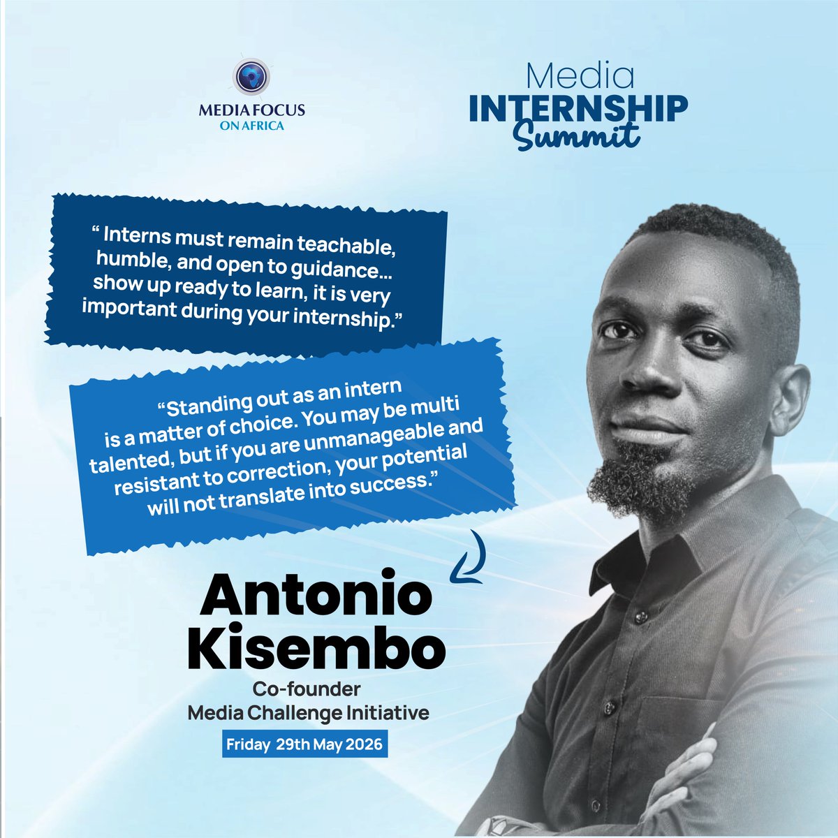 MFAUganda's tweet photo. "Standing out as an intern isn’t about being the smartest; it’s about being the most open to growth."

​Words to live by from @IMChallengeug Co-Founder @KisemboAntonio at the #MediaInternshipSummit2026. https://t.co/eoS5dQkJ2F