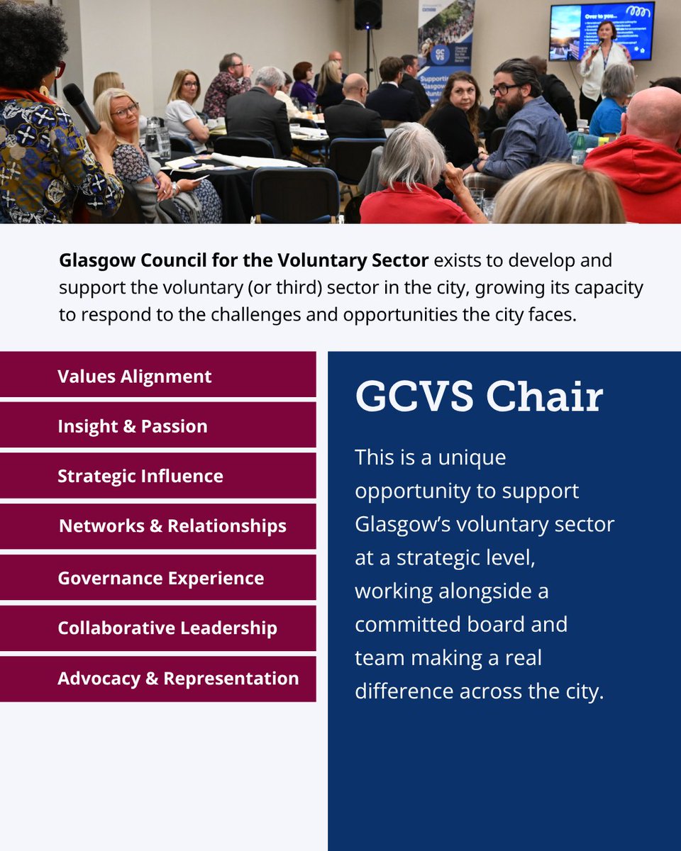 GlasgowCVS's tweet photo. 🥰Help us find the next Chair of GCVS. This is an opportunity to help shape how support reaches organisations and communities across Glasgow - working with a committed board and team, at the heart of the city’s voluntary sector. 
👉More in our pack: https://t.co/wHB7q95Bhx https://t.co/3t8CQCbaWj