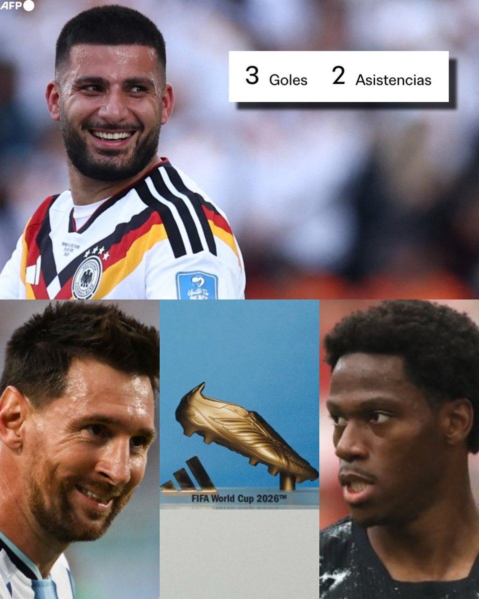 InvictosSomos's tweet photo. ¿¿CUÁL ES EL CRITERIO DE DESEMPATE EN LA BOTA DE ORO DE LA COPA DEL MUNDO??

En estos momentos, Lionel Messi, Deniz Undav y Jonathan David son los jugadores con MÁS GOLES (3) en la presente Copa del Mundo. Todavía queda mucho torneo por delante, pero es importante aclarar que, en caso de empate en anotaciones, la Bota de Oro NO se comparte. 

Si dos o más jugadores terminan empatados en goles, el botín dorado se lo llevaría el máximo goleador que tenga MÁS ASISTENCIAS. ¿Y si los máximos goleadores también tienen las mismas asistencias? Bueno, pues se considerarían los minutos disputados en el campeonato (el ganador de la Bota de Oro sería el goleador que menos minutos haya disputado a lo largo del certamen).

Ahora mismo, por ejemplo, Deniz Undav es EL LÍDER EN LA BATALLA POR LA BOTA DE ORO. Y es que, aunque tiene el mismo número de goles que Lionel Messi y Jonathan David, suma más asistencias que el genio argentino y el delantero canadiense. 

1. Deniz Undav: 3 goles y 2 asistencias en 2 partidos.
2. Lionel Messi: 3 goles en 1 partido.
3. Jonathan David: 3 goles en 2 partidos. 

LA LUCHA POR LA BOTA DE ORO MÁS ESPECIAL DE TODAS.
