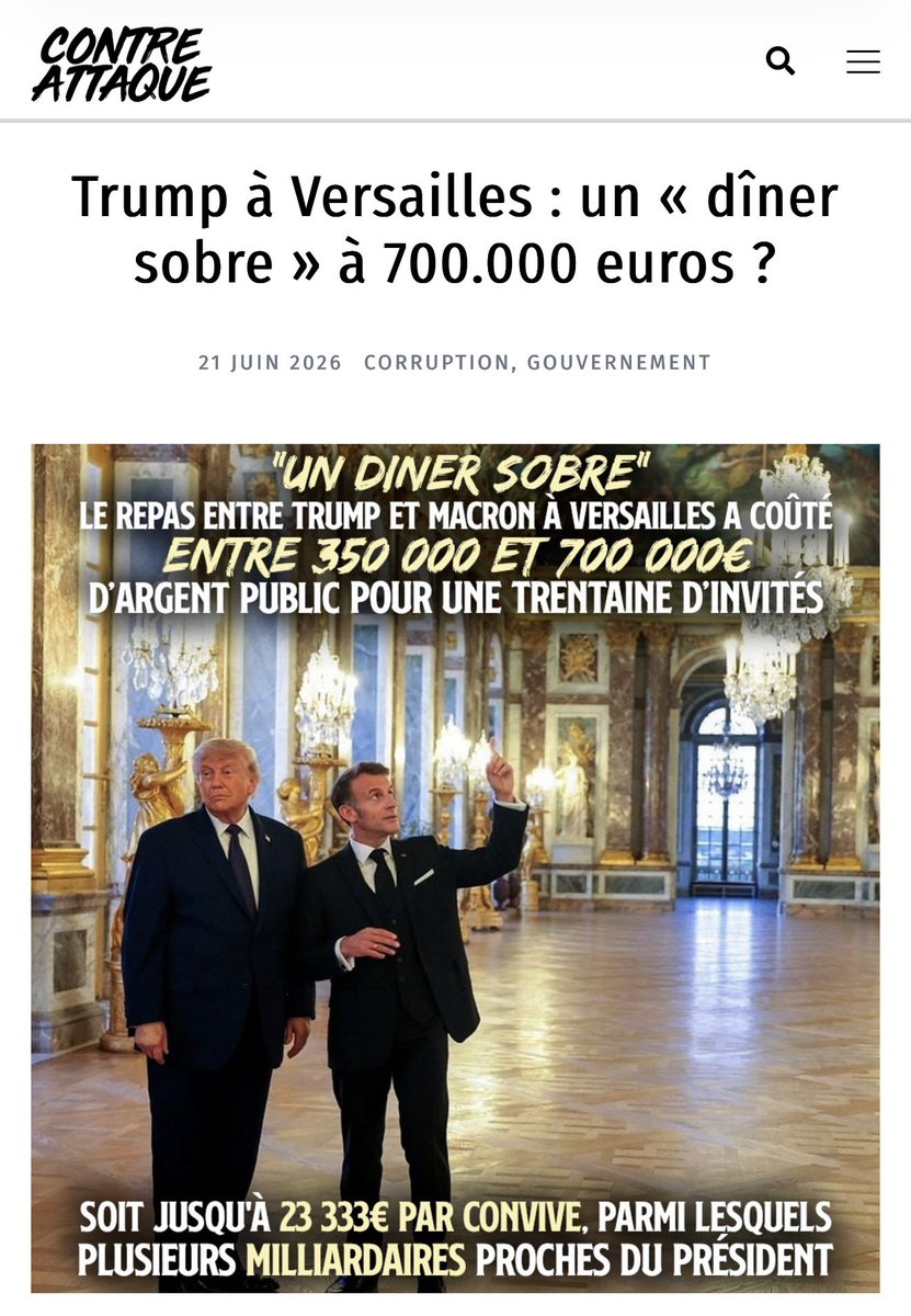 coryleguen's tweet photo. En Macronie, on trouve entre 350 000 et 700 000 € pour offrir un dîner à un fasciste en vue, mais pour les hôpitaux, les écoles ou la justice, le budget est soudainement introuvable. https://t.co/q44FNmmB5D