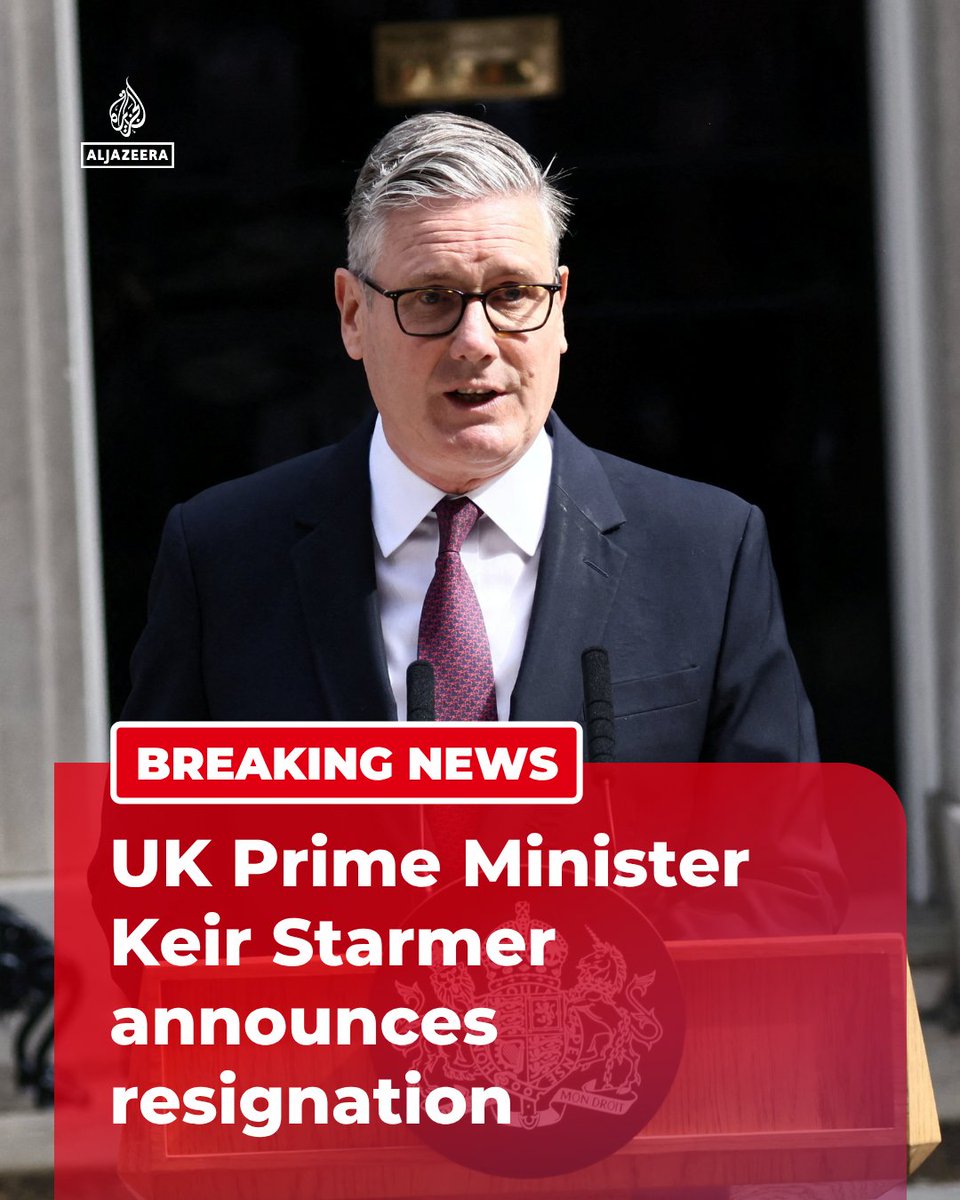 AJENews's tweet photo. BREAKING: UK's Keir Starmer has announced a timetable for his resignation as prime minister and added that he is also stepping down as leader of the Labour Party.

🔴 More on https://t.co/5H0QqpfIYw https://t.co/F9lEGMDc2x