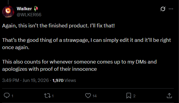 KoyukiNext74254's tweet photo. Since the BA drama has settled.
Walker:
> doesn't do any research, Believe some dumbass
> Make a callout post and paint everybody interested with minors
> Guilty until the innocent apologizes with proof of their innocence

I'm not gonna unfollow my oomf over this https://t.co/4X2KbozmXg