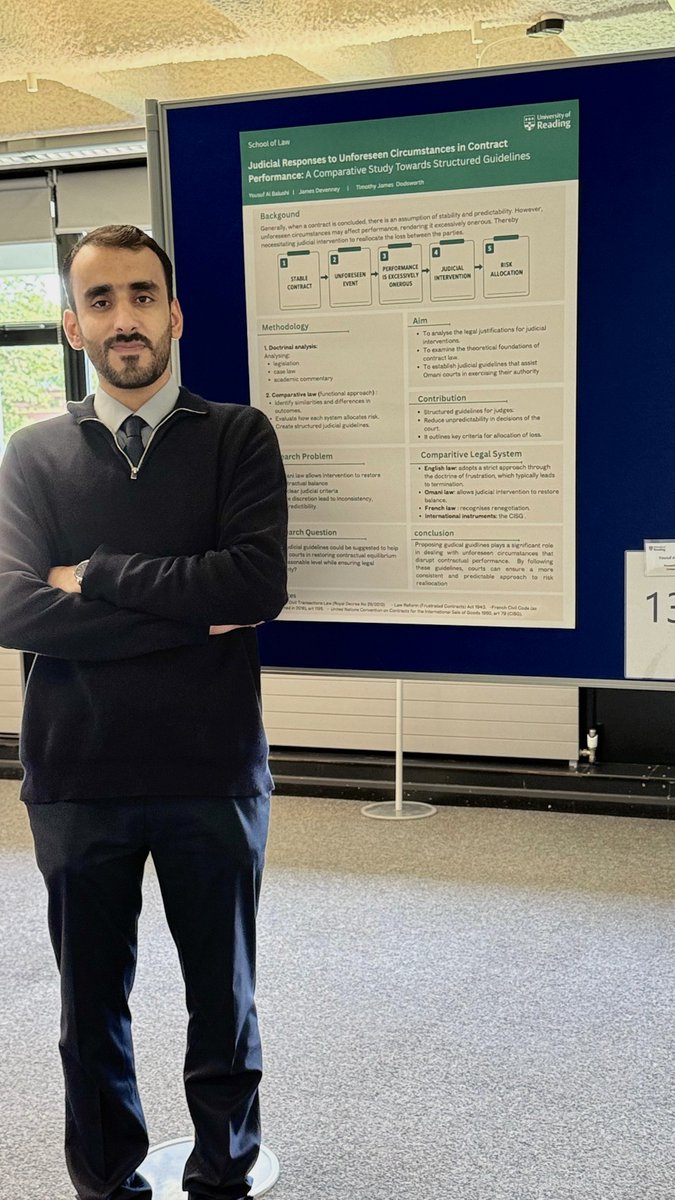 omancao's tweet photo. #إنجازات_الطلبة_المبتعثين 👨‍🎓🇴🇲

شارك باحث الدكتوراه يوسف بن فاضل البلوشي من #جامعة_ريدنج بملصق علمي في مؤتمر Doctoral Research Conference والذي حمل عنوان: حدود سلطة القضاء في معالجة اختلال التوازن العقدي الناتج عن الظروف المتغيرة: دراسة مقا��نة.

#البحث_العلمي #المعرفة #التعليم https://t.co/rUSCzY9bcq