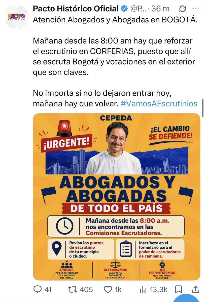 Navarrodaniel95's tweet photo. @german_ricaurte Me ayuda a resolver una duda por favor?
Porque el pacto histórico cita para mañana realizar el escrutinio a las 8am si lo están escrutando hoy? https://t.co/IPCm1Aasuy