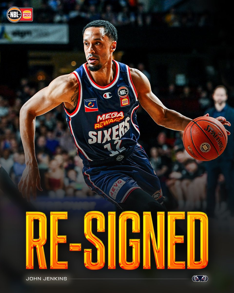 NBL's tweet photo. RE-SIGNED ✍️

The @Adelaide36ers have re-signed John Jenkins on a one-year deal, filling their third import spot and finalising their roster for the 2026-27 season 😤

Read more: https://t.co/thMY8LwIm6 https://t.co/iUg1Fkx40f