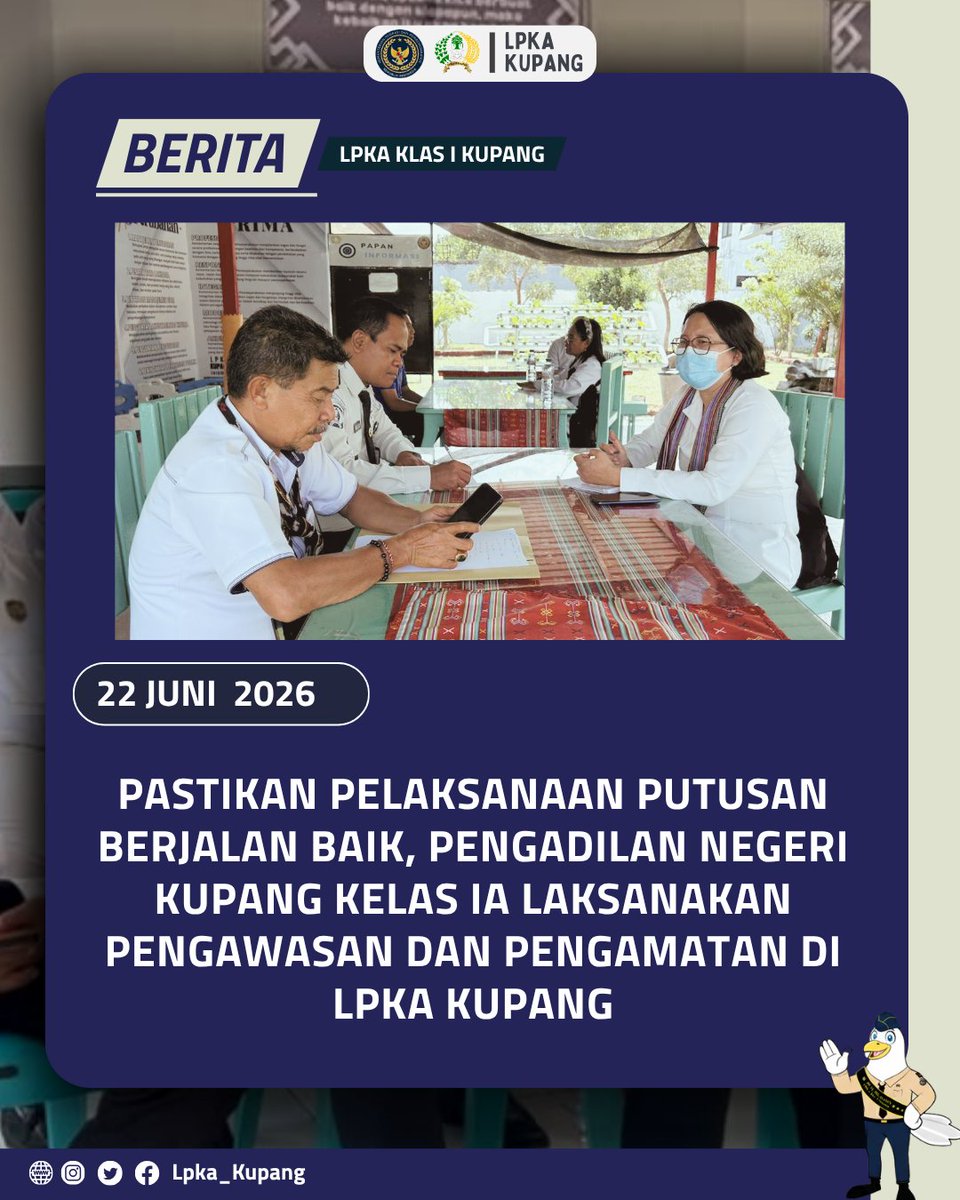 LPKAKupang's tweet photo. PASTIKAN PELAKSANAAN PUTUSAN BERJALAN BAIK, PENGADILAN NEGERI KUPANG KELAS IA LAKSANAKAN PENGAWASAN DAN PENGAMATAN DI LPKA KUPANG https://t.co/d6fzny1YIT