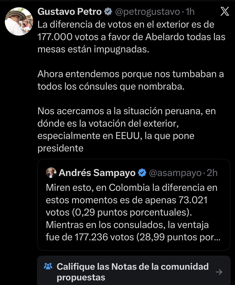 chechosangui's tweet photo. Cepeda tenía como su principal promotor de campaña al presidente electo, que de manera descarada violaba la Constitución y las leyes electorales del país (cosa por la que tendrá que responder). Cepeda tenía el fusil de los guerrilleros apuntando a los campesinos de la periferia de Colombia para que votaran por él. Así lo demostró en la primera vuelta, con mesas donde sacaba el 100 % de los votos. Y ahora están desesperados, buscando la manera de encontrar votos donde ya no los tienen.

HAN SIDO DERROTADOS.