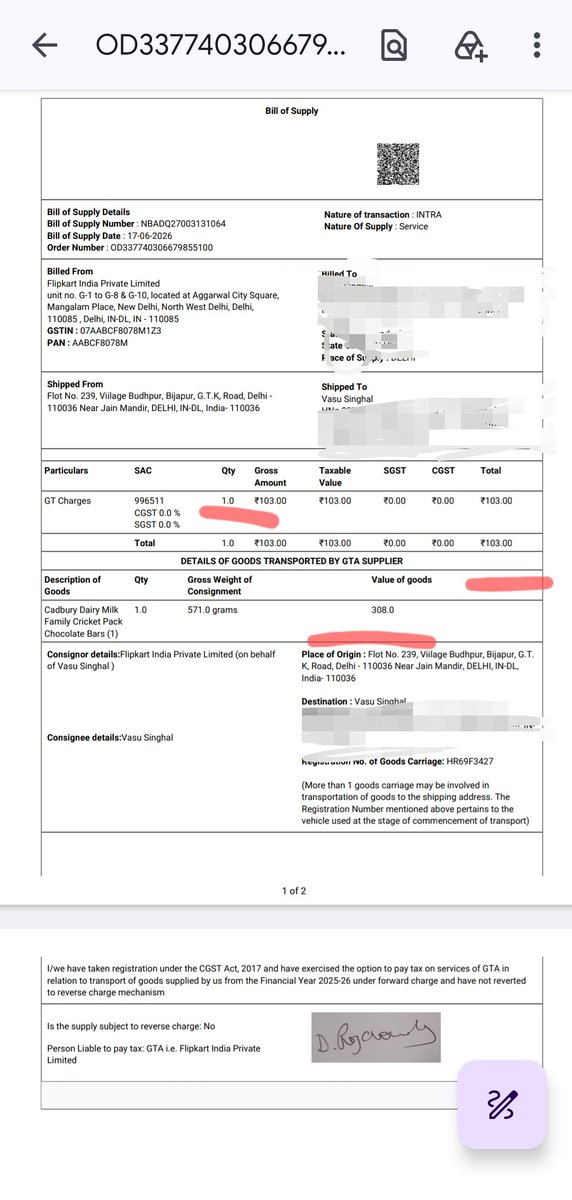 vasusinghal31's tweet photo. @flipkartsupport @askGST_GoI @@askGST_GoI please check this fraud observed many times before also with @Flipkart platform only that bill does not match actual quantity ordered  and its amount. https://t.co/EzBuCQJ2Ei
