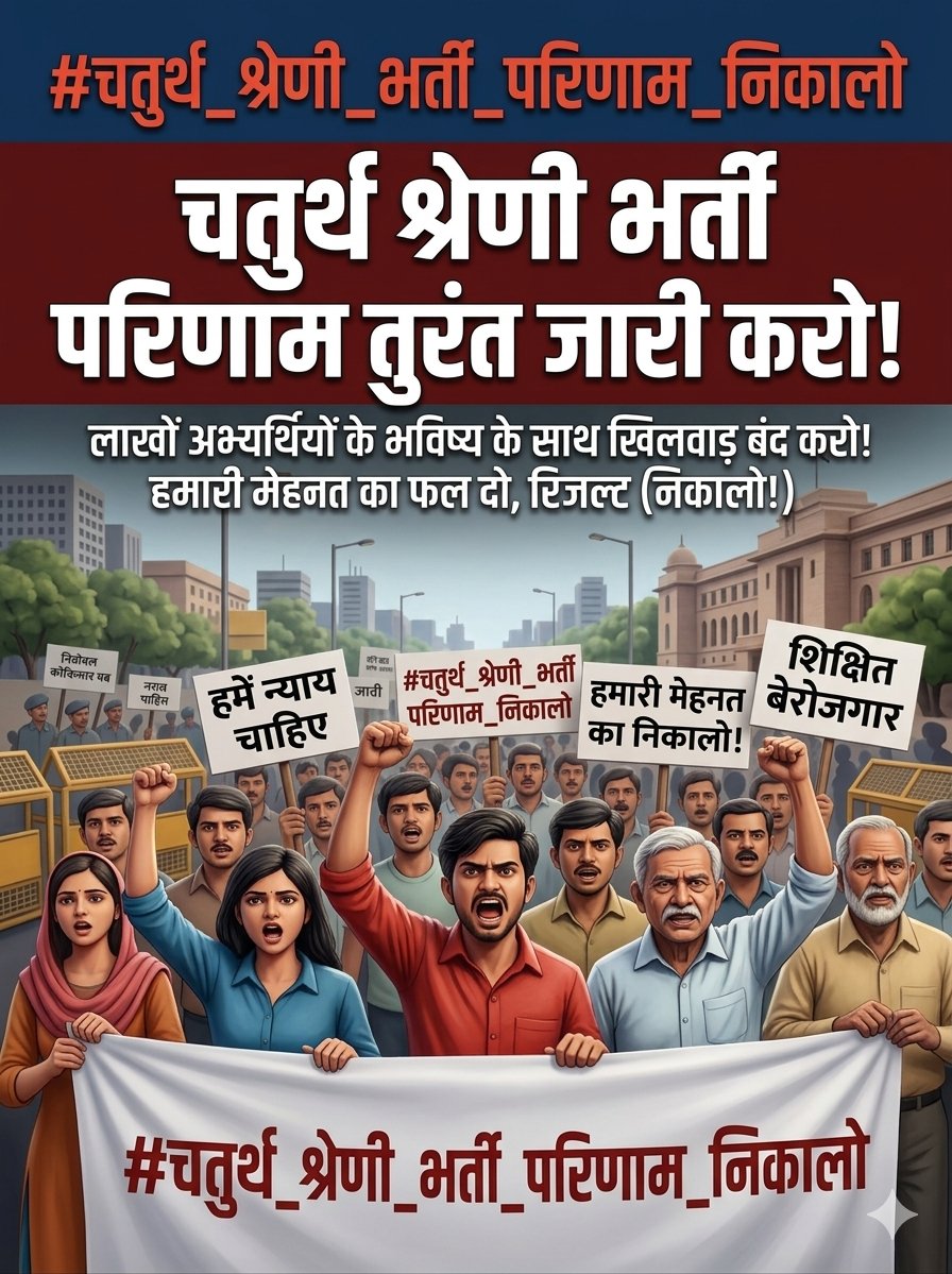 RahulGurjar1735's tweet photo. राजस्थान के हजारों अभ्यर्थी विश्वास करते हैं कि उनकी मेहनत, धैर्य और लोकतांत्रिक तरीके से उठाई गई आवाज व्यर्थ नहीं जाएगी।
अब सबकी निगाहें चतुर्थ श्रेणी भर्ती के अंतिम परिणाम पर टिकी हैं।
#चतुर्थ_श्रेणी_भर्ती_परिणाम_निकालो 
#चतुर्थ_श्रेणी_परिणाम_जारी_करो https://t.co/bOWIrwWmvX