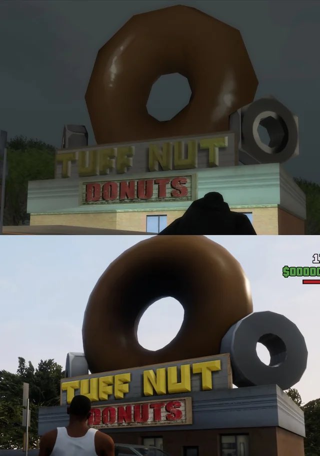 genosamuelgeno's tweet photo. This the GTA remaster all over again. Modern developers working on remasters seem so confident that EVERYTHING that was low poly in older games was because of hardware limitations and not artistic choices https://t.co/IHJJRDC1fN