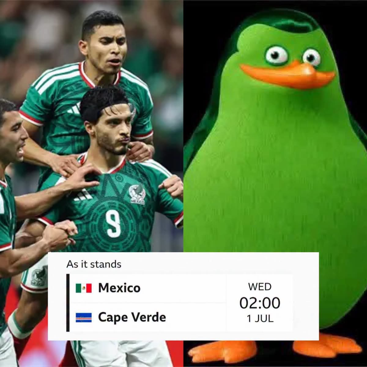 Javisness's tweet photo. 🇲🇽 POR AHORA, EL RIVAL SERÍA CABO VERDE 👀

Con los resultados de hoy, México se estaría enfrentando a Cabo Verde 🇨🇻 en los dieciseisavos de final https://t.co/7KTDAaczbI