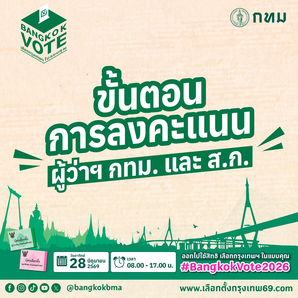 bangkokbma's tweet photo. การเลือกตั้งครั้งนี้ ผู้มีสิทธิเลือกตั้งสามารถใช้สิทธิได้อย่างสะดวก เพียงทำตาม 5 ขั้นตอน ดังนี้

#BangkokVote2026 #กทมโหวต
#เลือกกรุงเทพในแบบคุณ #เลือกตั้งกรุงเทพ69 https://t.co/UIurDbHRaG