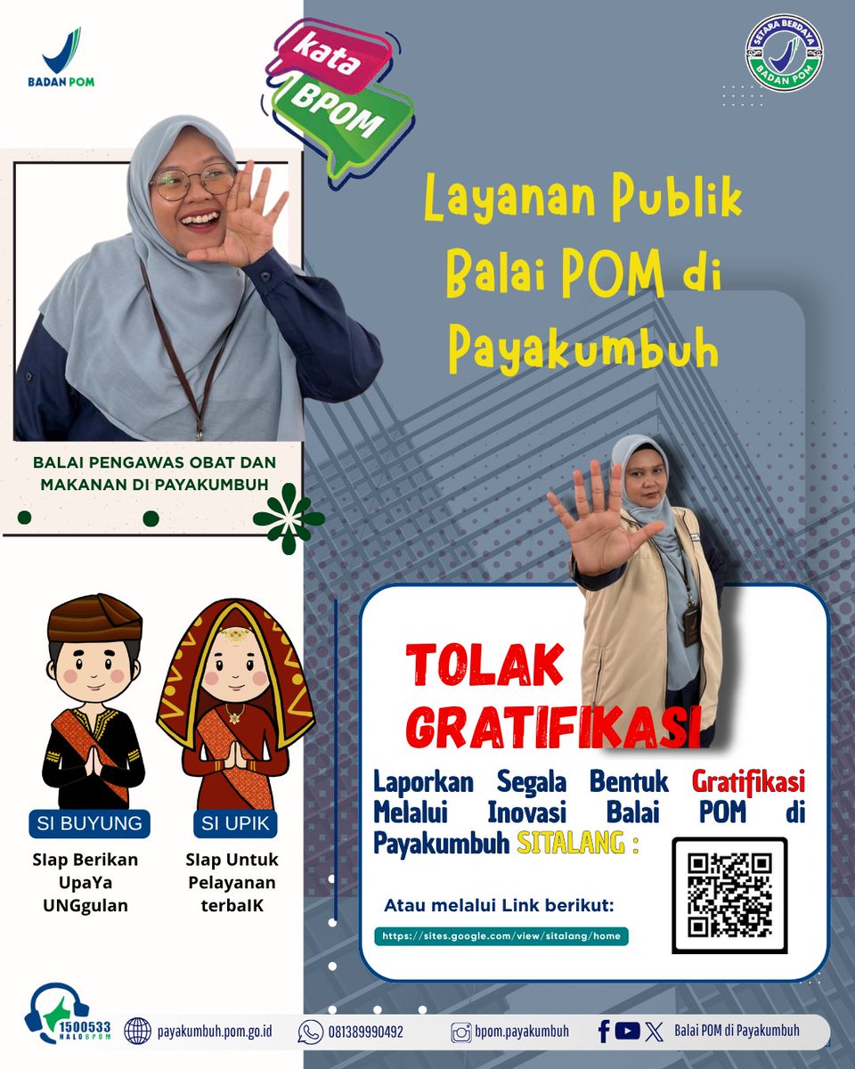 bpompayakumbuh's tweet photo. ayanan Publik Balai POM di Payakumbuh

Halo #dunsanakbpom😊👋
Sudah tau apasaja layanan yang ada di Balai POM di Payakumbuh?
Simak infografis berikut ya, untuk melihat informasi dari Si Buyung Upik https://t.co/nnL78iGZpp