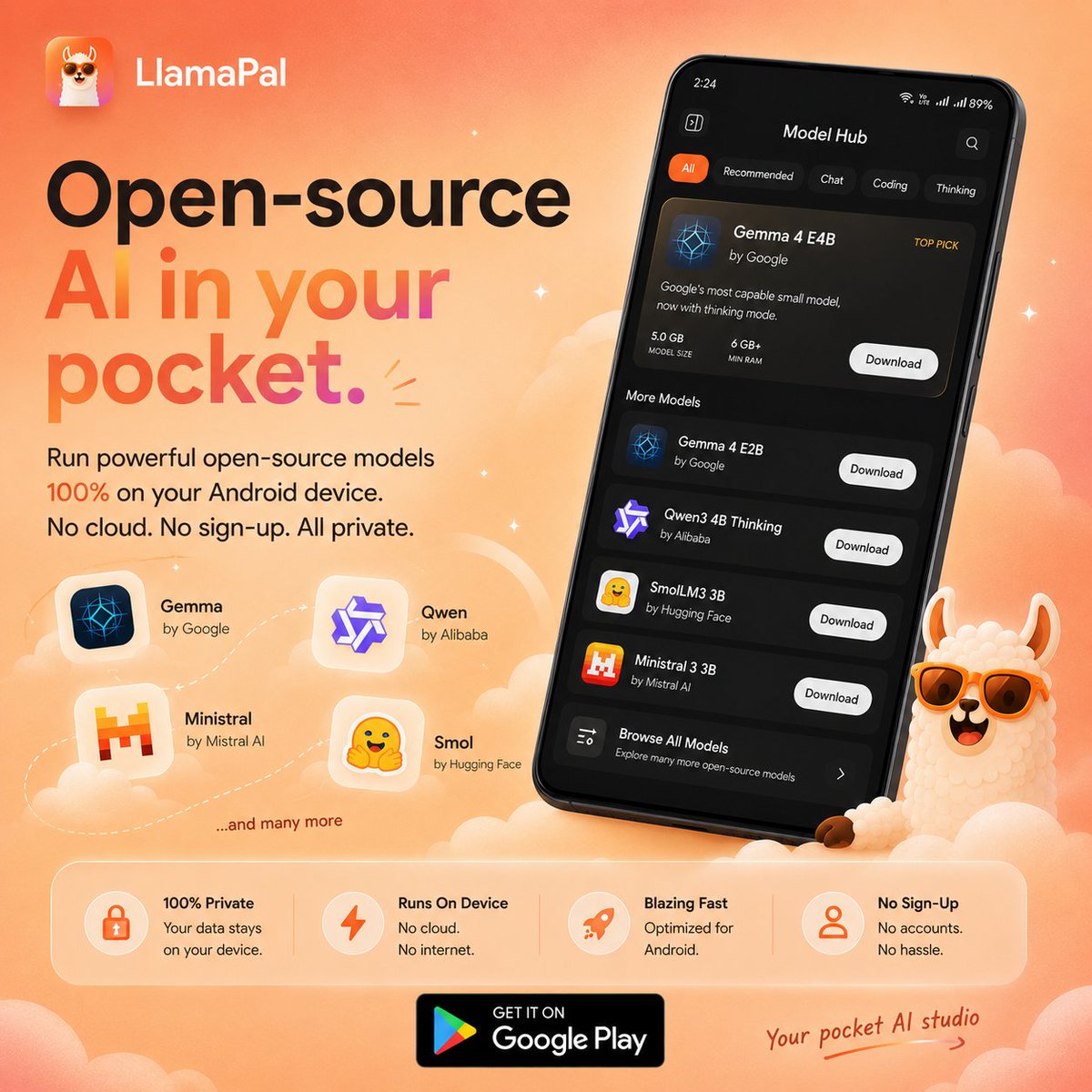 vishistvv's tweet photo. @TTrimoreau I built LlamaPal, it's on Playstore. It runs AI locally on your mobile (there are no servers). Completely offline, no account setup and I've kept it free for now! https://t.co/A2lxfKpUcH