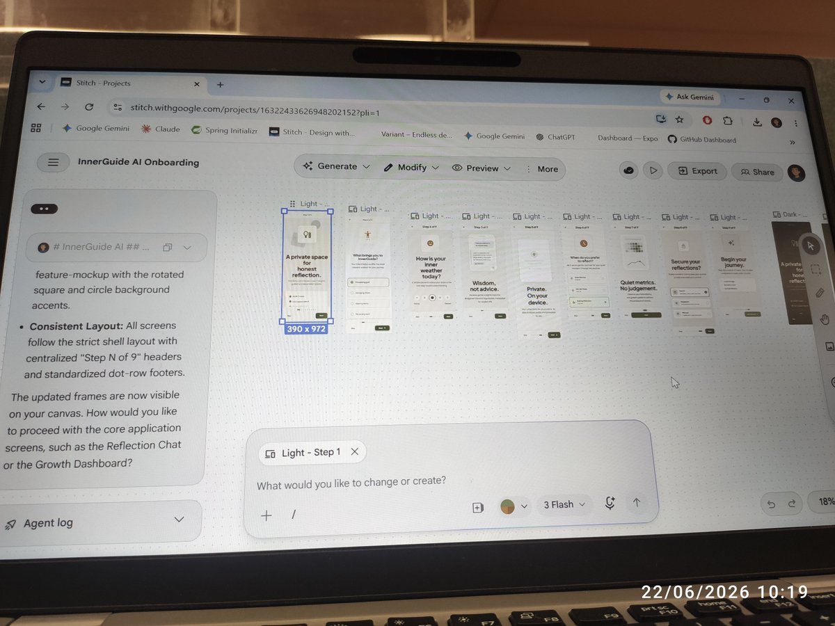 _SatyaAdabala's tweet photo. Universal Stitch prompt is working great ๐
Created a fresh onboarding design for a new app in just a few minutes.
#InnerGuide https://t.co/TdNRmLQ0BI