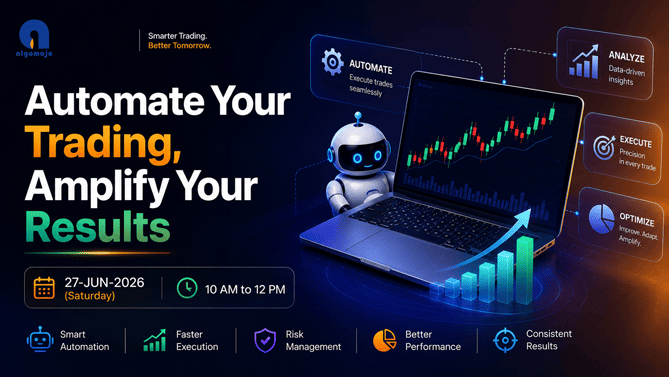 algomojo's tweet photo. ⚡Stop chasing the market. Start automating it.

🚀Automate Your Trading, Amplify Your Results

📅27-JUN-2026 (Saturday)⏰10 AM – 12 PM
Discover how smarter traders automate strategies and execute with speed.

https://t.co/HwmGS2l9Fz

#Algomojo #AlgoTrading #TradingAutomation https://t.co/PHogJzyy5a