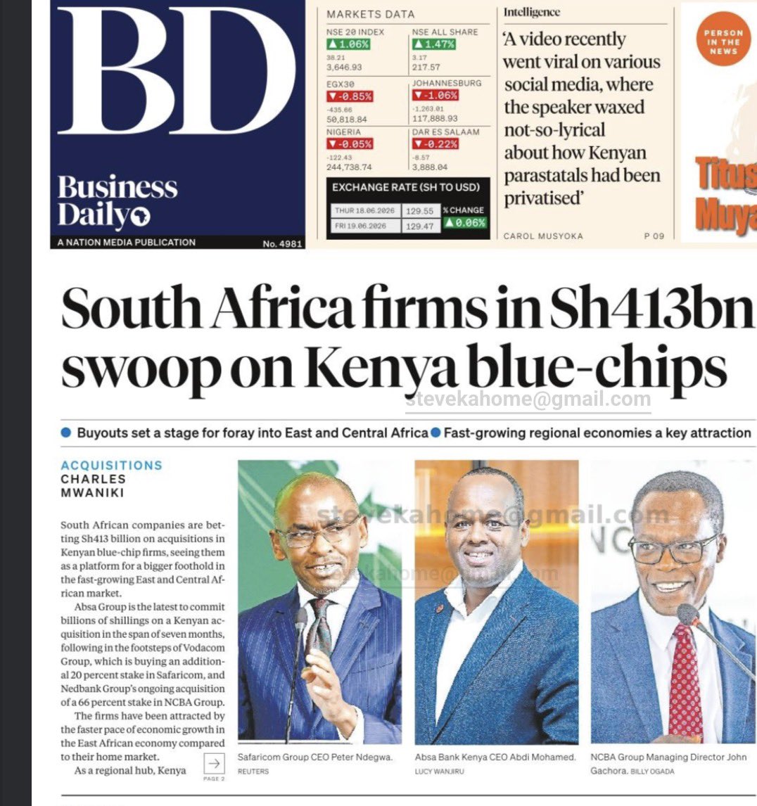 kahome_steve's tweet photo. The scramble for Kenya's banking sector intensifies with fresh M&A.

Absa Group has launched a tender offer to lift its stake in Absa Bank Kenya from 68.5% to up to 85%, at KES 34.50 per share 

This comes while the Nedbank–NCBA deal  is still open.

Moreover, Standard Bank  currently Kenya's #6 lender via Stanbic  has recently said it wants the #1 spot by 2030, with acquisitions "on the table." 

No target named yet. So the question stands: which bank do they buy?

We expect more M&A activity in the banking sector as Kenya's core-capital requirement has risen tenfold to KSh 10bn by 2029. 

That's forcing consolidation, and the region's giants are circling.