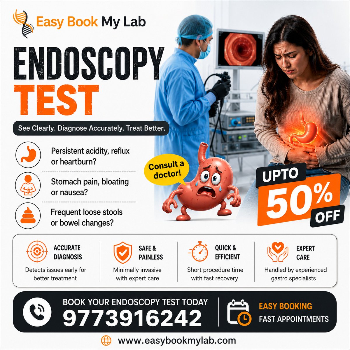 easybookmylab's tweet photo. 🔍 Persistent acidity, heartburn, stomach pain, bloating, or bowel changes? Don’t ignore the signs. Early diagnosis can prevent serious digestive problems.

✅ Accurate Diagnosis
✅ Safe &amp; Minimally Invasive Procedure
✅ Quick Recovery

🌐 https://t.co/SKSuToul9z

#EndoscopyTest https://t.co/nSlMAWJJCZ