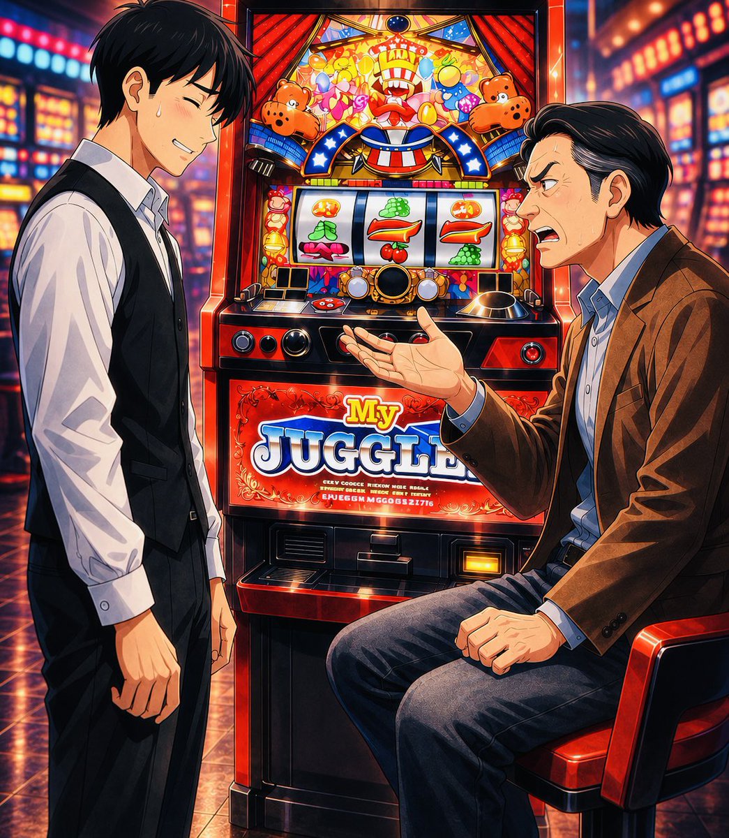 Patinkasukun's tweet photo. 「最近ジャグラーの5.6
打っても勝てないんだよな」

ジャグラー常連のおじさんが
こう話してきた…！

話を聞いてみると
合算確率が良くて
バケ確率も6くらいの台を
打っているらしい…！

おじさんは言った…！

「あれだけ良ければ間違いなく
5.6あるんだけどな！
ただ勝てないんだよな」

気持ちはわかる…！

オレも昔…
ジャグラーの合算や
バケ確率を信じて…

「高設定ならいずれ出る…」

そう思い込み、
使ってはいけない金で
何度も打った経験がある…！

だからこそおじさんに
優しく言ってみた…！

「ジャグラーの設定って
結局わからないですよね…」

するとおじさんは、
少しムスッとして即答した…！

「いや、5.6なのは間違いない」

……。

オレはそれ以上何も言わず、

「頑張ってください」

と言ってその場を離れた…！

…ジャグラーは恐ろしい…

何年打っていても、
設定はわからない…！

そして本当に恐ろしいのは
設定がわからないことじゃない…！

わかった気になってしまうことだ…！