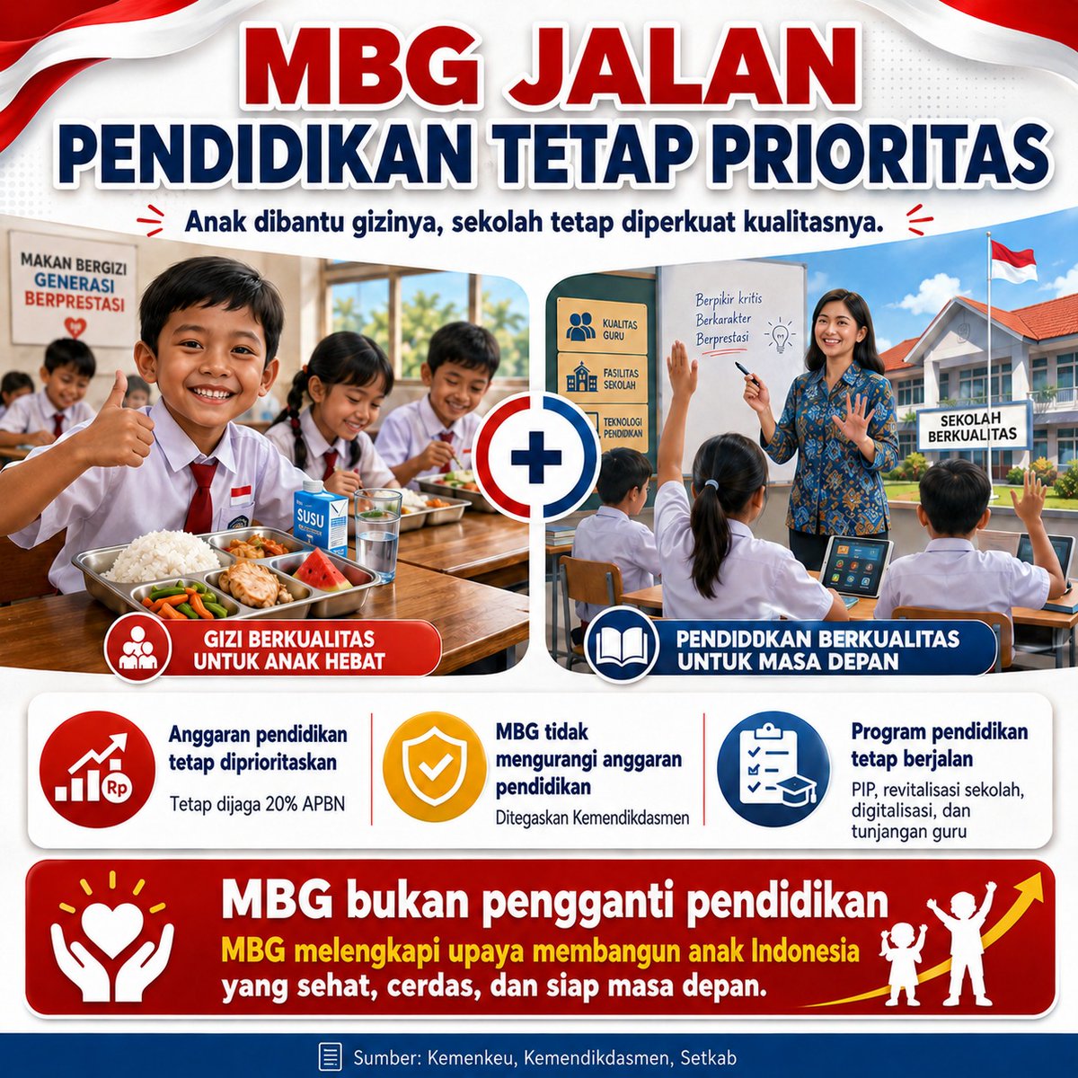 POSITIFITI's tweet photo. MBG libur perbaikan jalan bukan penghentian manfaat. Jeda ini dipakai untuk audit, evaluasi, dan pembenahan agar layanan kembali lebih aman, tepat sasaran, serta sejalan dengan #EvaluasiMBG https://t.co/3UB1Br2xR8