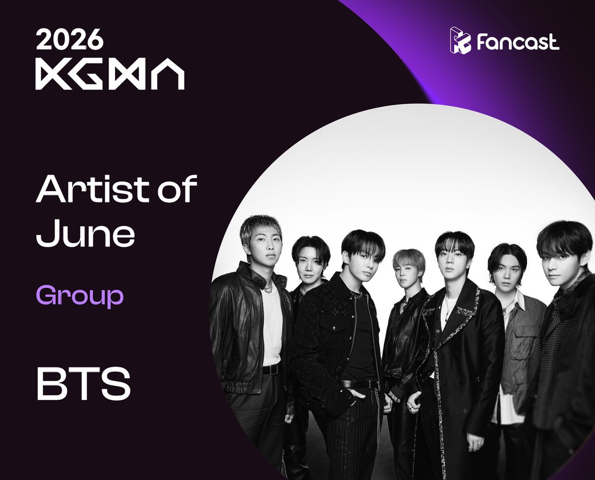 Fancast_global's tweet photo. [#FancastResult]

2026 Korea Grand Music Awards (KGMA)
✨ Artist of June ✨ Group Category

💜WINNER #BTS  
Congratulations 🥳

🔽 Reward Details 🔽
🏆 Trophy presentation for the winner
📰 Full-page newspaper ad & press article

🔗 Read the article
https://t.co/hGkxiz63UA

Thank you for all the love and support from fans 🥰