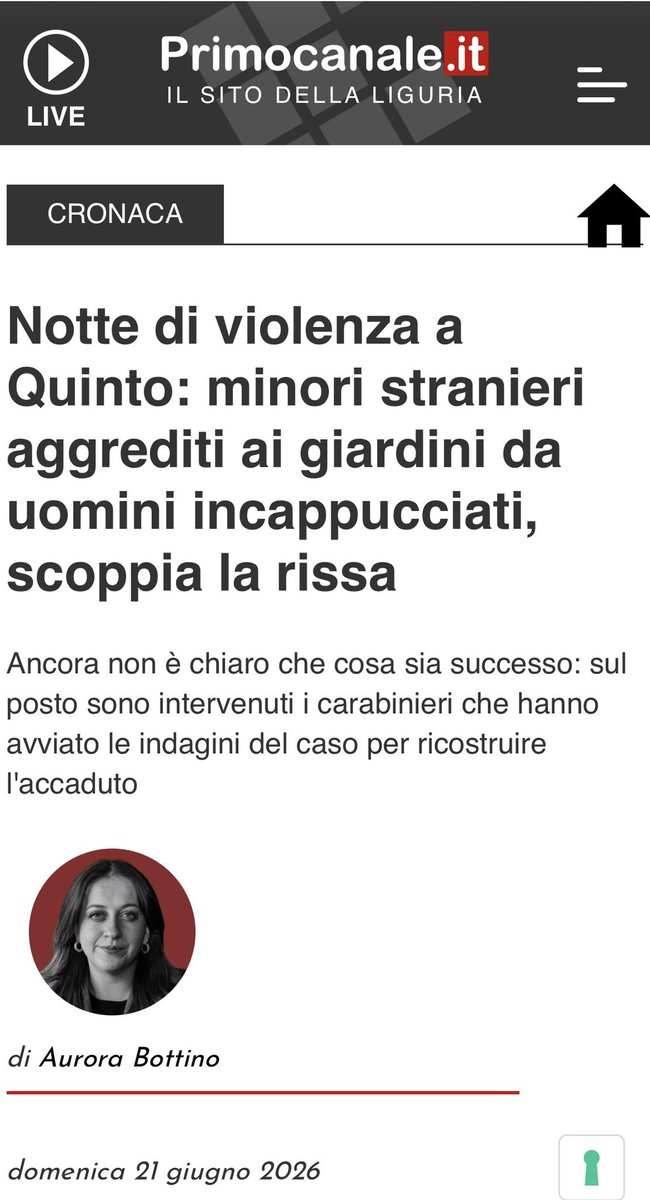 fratotolo2's tweet photo. La tolleranza è finita? 

“Si ipotizza l'azione premeditata di un gruppo di abitanti della zona, esasperati dalla presenza della struttura per minori stranieri”

Lo Stato deve tornare a fare il suo dovere primario, la difesa dei cittadini italiani. Altrimenti questi fatti si moltiplicheranno.