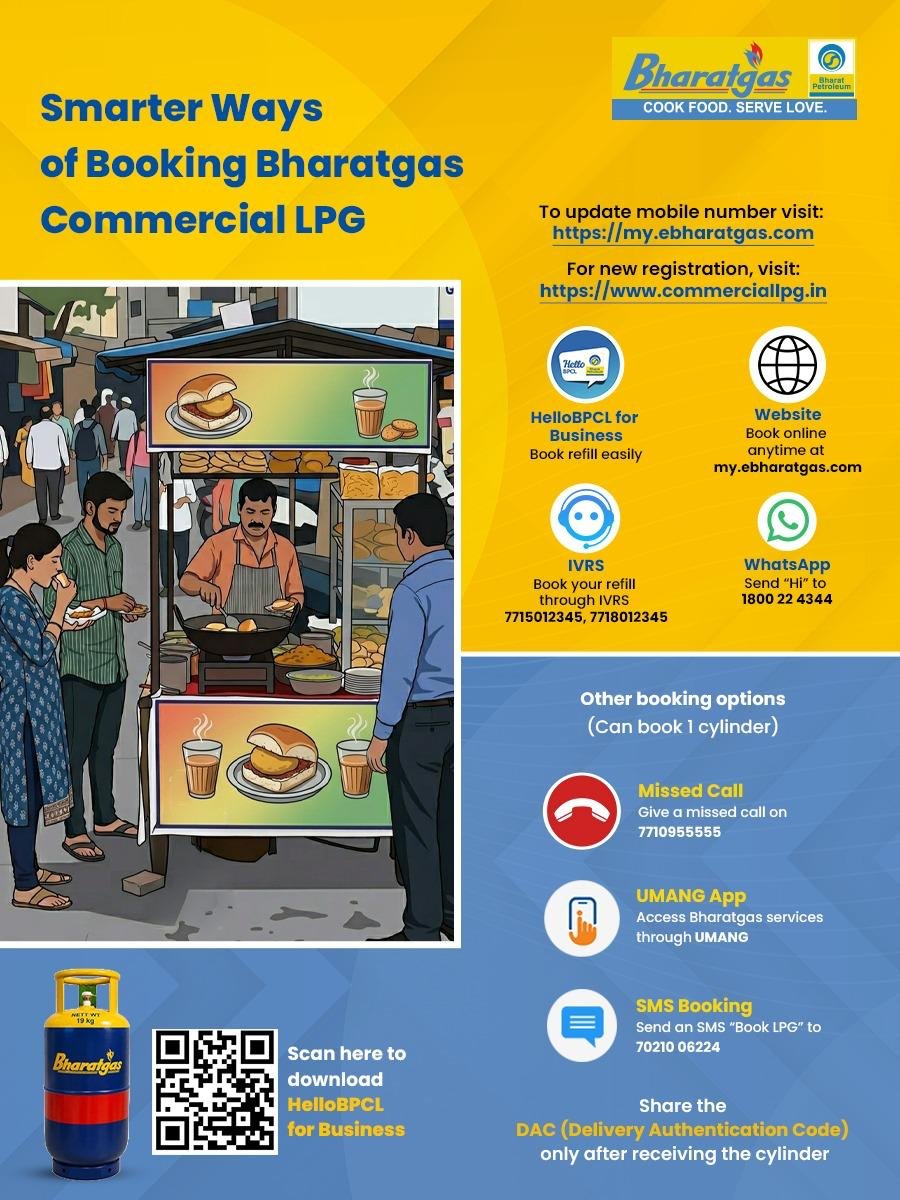 BPCLLPGPIYALA's tweet photo. Book your Bharatgas commercial LPG with multiple digital modes.
Share DAC code after receiving the cylinder.

@BPCLimited @BPCLLPG @PetroleumMin @HardeepSPuri @Secretary_MoPNG
#Bharatgas #BharatgasCommercial #CommercialLPG
#HelloBPCL https://t.co/hYPlnQUEC0