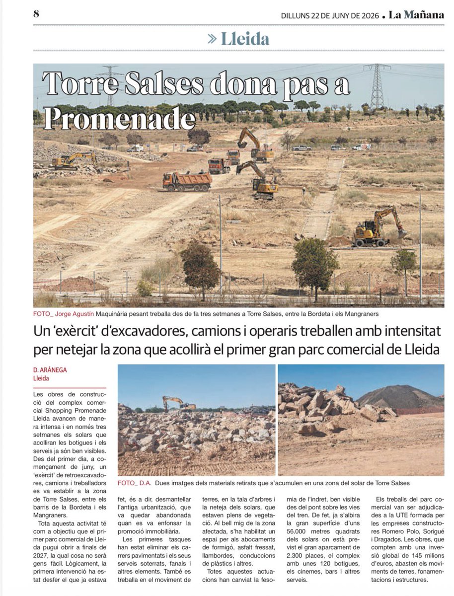 jfreixanet's tweet photo. De dissabte a dilluns: un ‘exèrcit d’excavadores’.

Alguns s’han passat de frenada ‘posant-se les piles’.  Les obres han començat abans -fins i tot- de l’aprovació definitiva dels vials. 

#Lleida #DesGovern https://t.co/jIZ2H3TSub