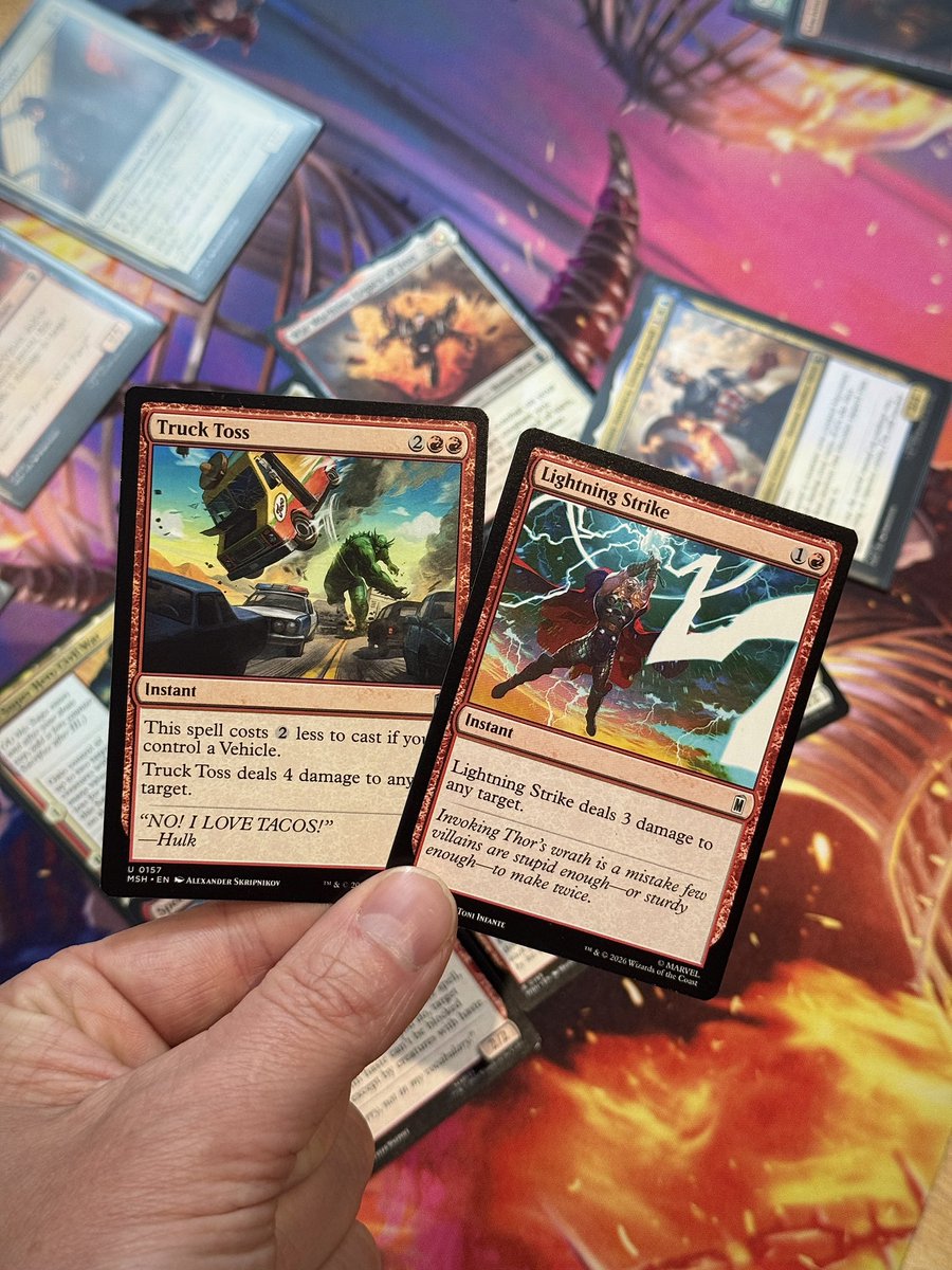 LShobbies's tweet photo. @JoshLeeKwai I went 3-1-0 with Boros Aggro.

Quicksilver, Speed, and War Machine did early work, while The Super Hero Civil War closed out games.

Oh and, Truck Toss straight up wins games. https://t.co/njoWgMjRtD