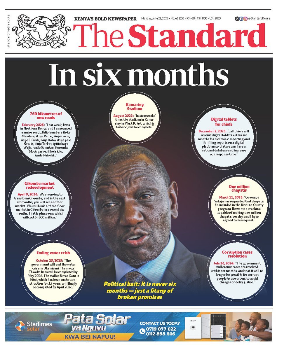nyanducha's tweet photo. Today's newspaper headlines.
Monday, 22nd June 2026.
Contact #Victorock #Kenya on 0706357055 or info@victorockkenya.com for #Ubibot soil, temperature & humidity IoT #sensors, #Sophos firewalls, #Cisco #Meraki firewalls & switches.
#ePaper #Gazeti #FathersDay #GenZ #Jaji #Tume https://t.co/SreGgjISfp