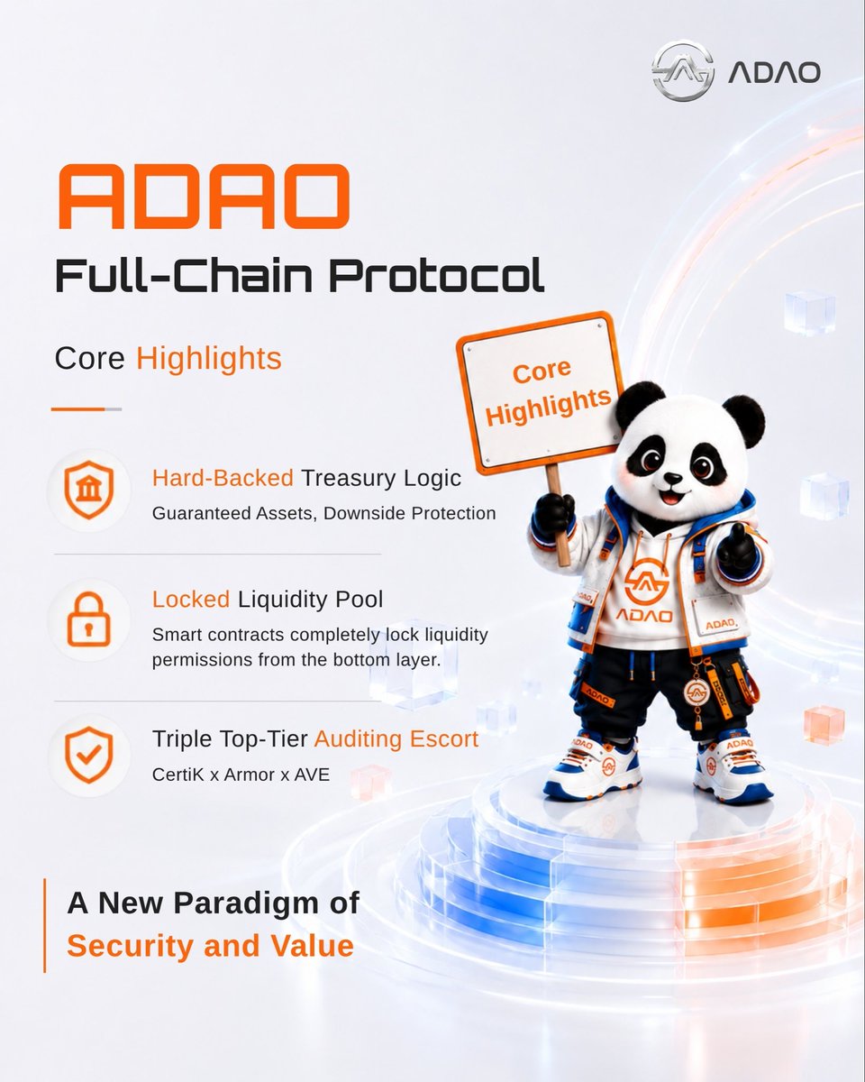 AKASOfficial_'s tweet photo. Security is the foundation of value 🔥
ADAO Full Chain Protocol
✅ Treasury-backed support
🔒 Permanently locked liquidity
🛡️ Triple security audits
ADAO is building a truly sustainable
on-chain value ecosystem 🚀
#ADAO #FullChainProtocol #LongTermValue #OnChainTransparency https://t.co/sAs15nGCoM