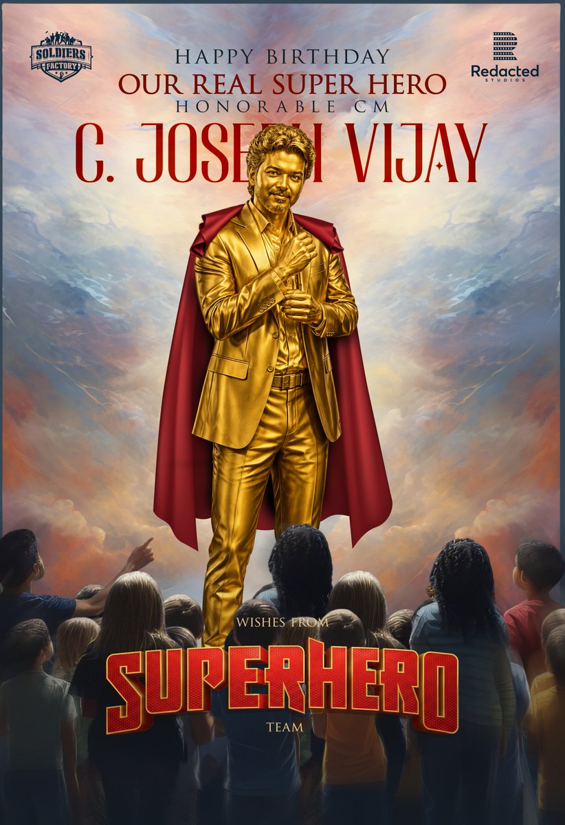1stmotionworld's tweet photo. A true leader, an inspiration to millions and our Hon'ble Chief Minister, @TVKVijayHQ Sir 💫  

Happy Birthday to the real Super Hero 🔥 
Wishes from team #Superhero

#HappyBirthdayCMVijay

@SoldiersFactory @RedactedStud1os https://t.co/6XlZvoauMI