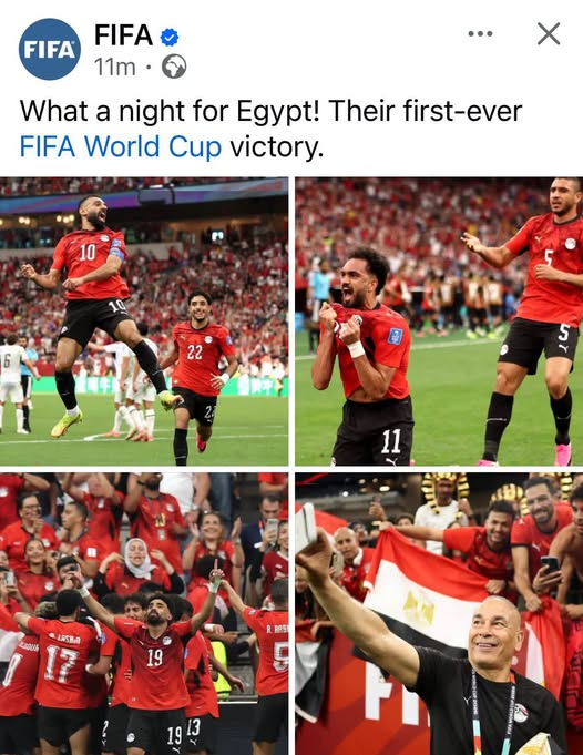 documentariesX's tweet photo. ال (فيفا) عبر صفحتها علي الفيسبوك
“يا لها من ليلة لمصر… أول فوز في تاريخها بكأس العالم!” 🇪🇬🏆 https://t.co/cbA4YlGsBu