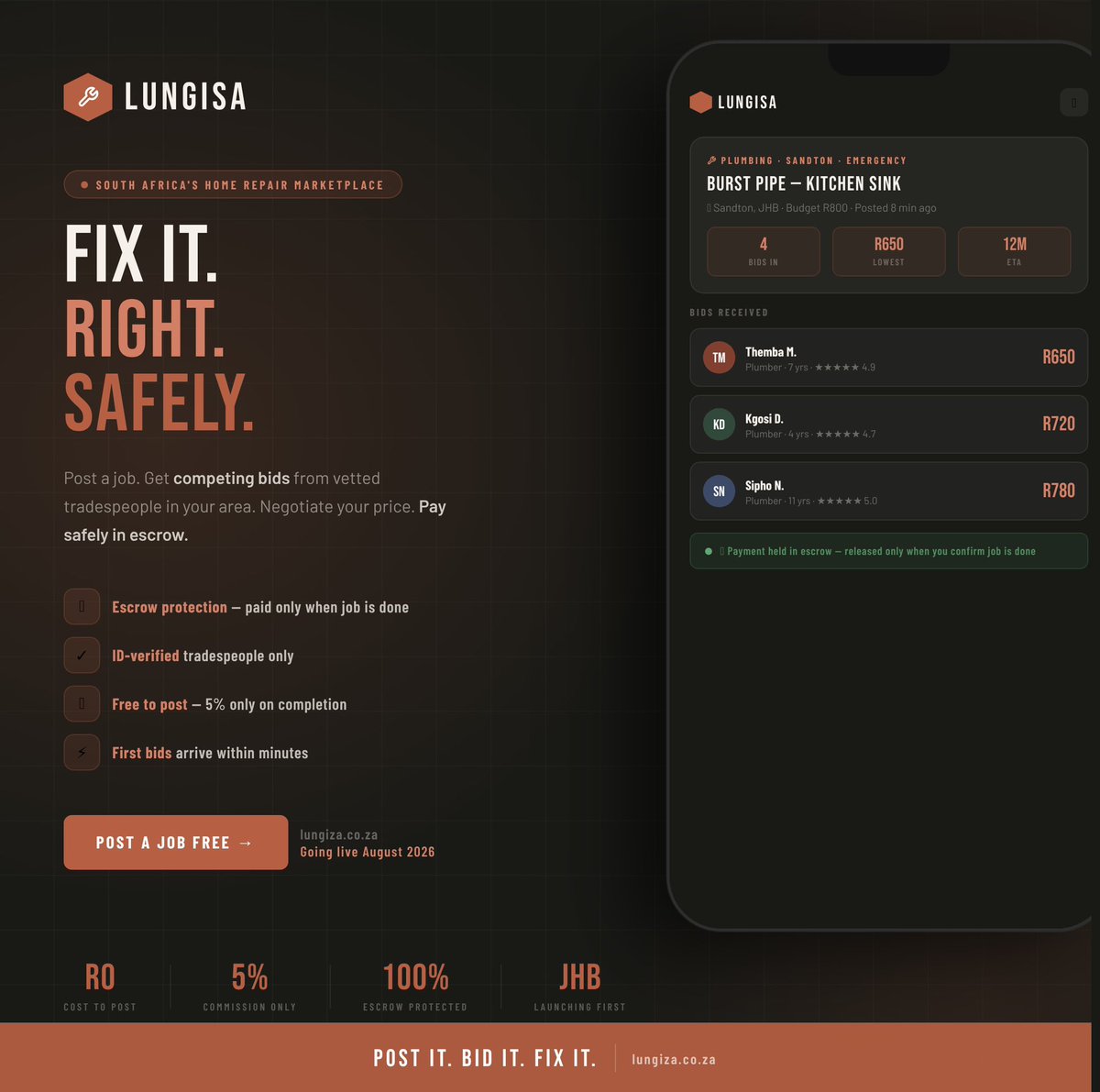 tvmcapitallink's tweet photo. No more overpaying. No more getting ghosted. No more surprises.
The only thing missing is you.
📲 Sign up free today and post your first job in 2 minutes.
👉 https://t.co/DySZRkA1KY
#Lungisa #FixItRight #HomeRepairsSA #JohannesburgHomowners #GautengLiving #MadeInSouthAfrica https://t.co/PkNfS4m7vt