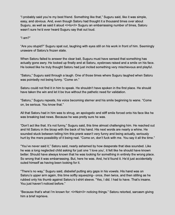 gojoisonline's tweet photo. WIP update for summer ache readers! I know I'm slow. I was traveling for the first half of the month. But I spent most of today on it and wrote 9K for the update. Shorter update, working more this week I think and editing as I go which will speed it up a lot.Please bear with me💔 https://t.co/7pMOvKXLJ6