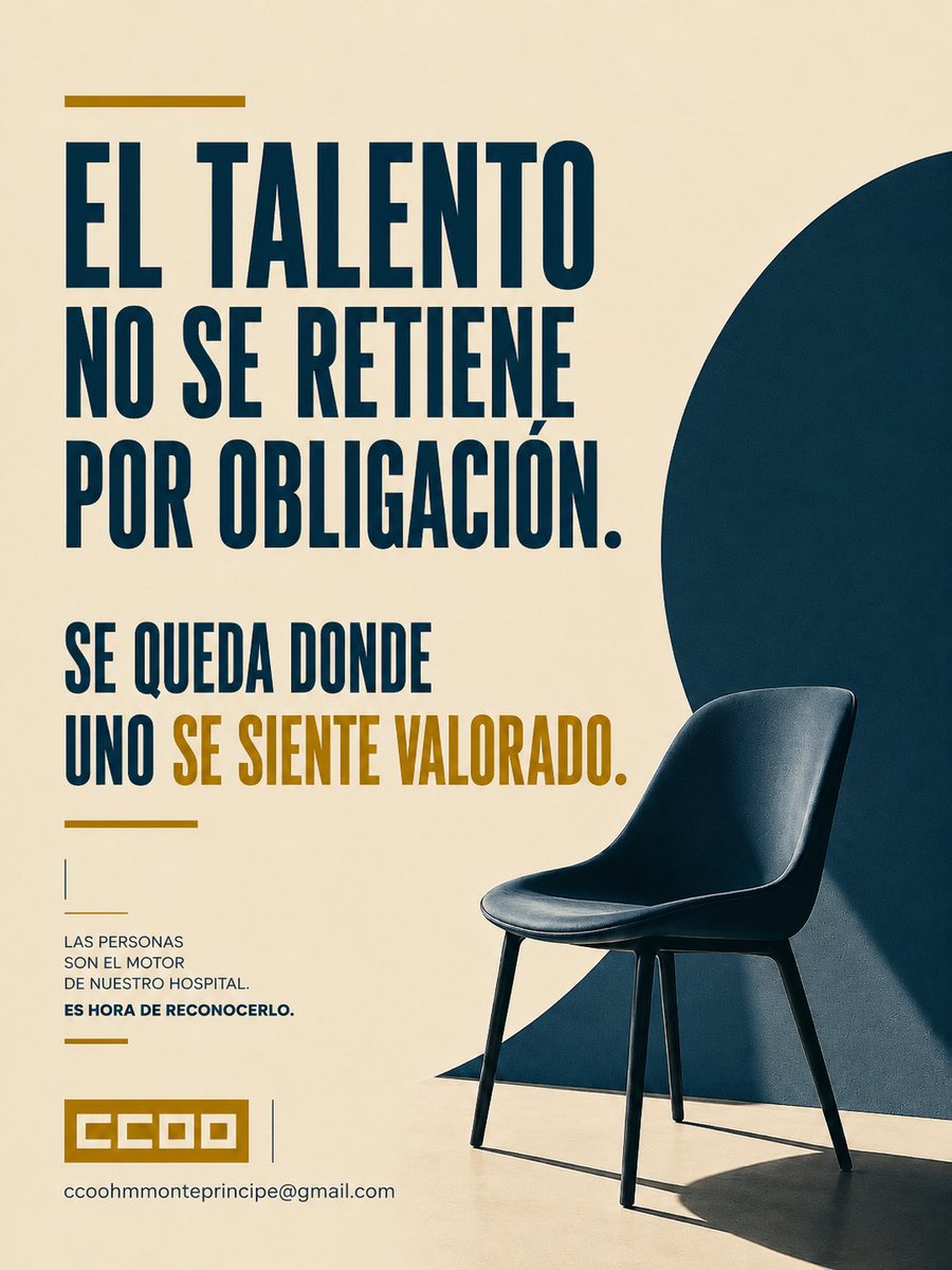 CCOOHMMonte's tweet photo. El talento no se mantiene por obligación ni por costumbre. Permanece donde existe respeto, reconocimiento y un entorno en el que las personas se sienten valoradas.

En HM Montepríncipe, el valor más importante debería ser, quienes hacen posible cada día, una atención excelente… https://t.co/Ya7rBbIgn5