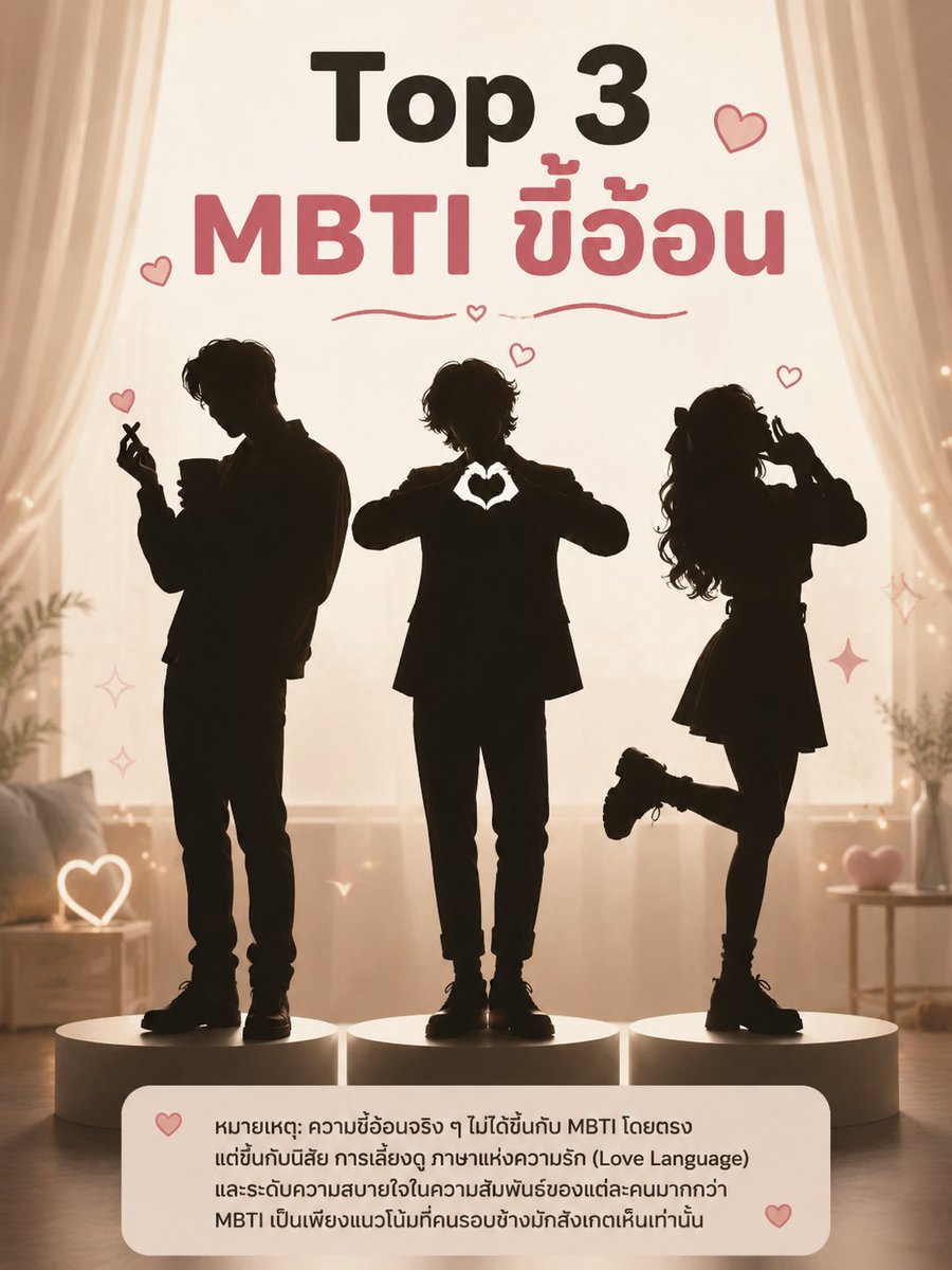 Shareshare5656's tweet photo. Top 3 MBTI ที่ขี้อ้อน!!
มาลองทายกันเล่นๆดูครับ 
#mbtisignal #mbti #ขี้อ้อน https://t.co/KLAY3UC4hS