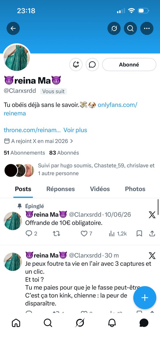 LoffSebast45841's tweet photo. @Mathghja Attention cette fille est une arnaqueuse. Elle post des publications qui ne sont pas d’elle, elle n’a aucune notion de dominatrice, elle cherche juste à vous voler de l’argent sans retour https://t.co/c9tfu1tMoT