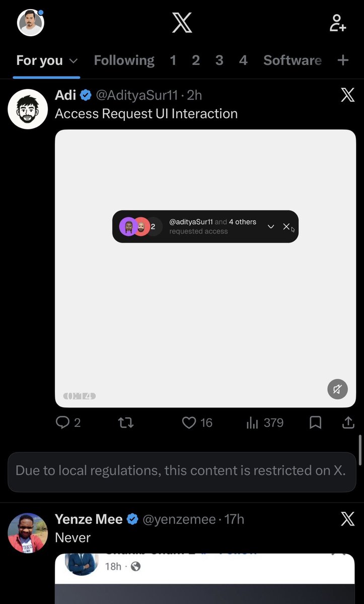 AswinDigital's tweet photo. Restricting content for local regulations is understandable. But X currently hides EVERYTHING - including the account name and username.

Proposal: show the poster’s identity, block only the message. Users deserve to know who posted, even if they can’t see what was posted.

@NikitaBier thoughts?